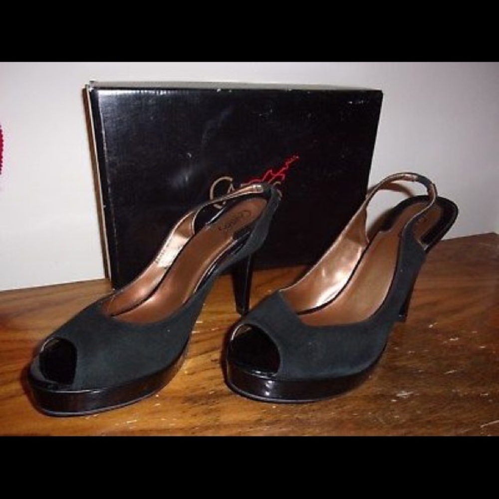 CARLOS SANTANA Black Suede Peep Toe Shoes, Sz 9.5